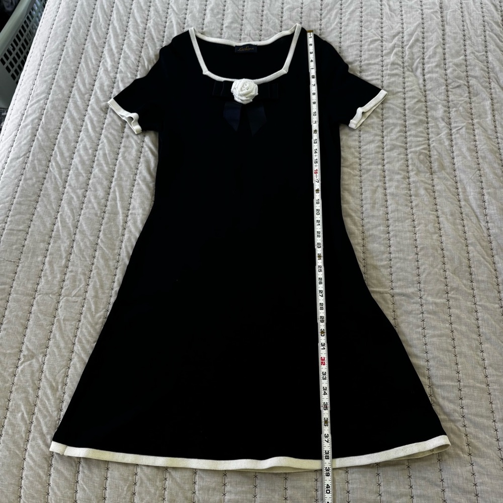 Luisa Spagnoli Navy Blue Knit Dress IT 44 US 8 Bow Trim Elegant Classic Luxury - Picture 7 of 11